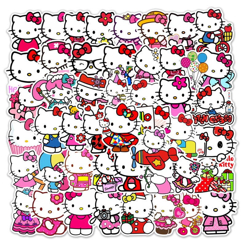 YONGAI 50Pcs Cute Hello Kitty Sticker for Kids, Kawaii Sanrio Cartoon Waterproof Vinyl Decal for Teen Girl Water Bottle Skateboard Notebook Phone Guitar Bike - Image 2